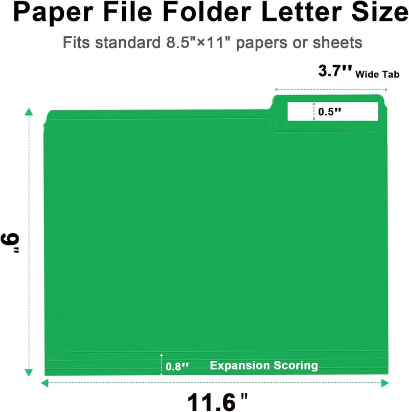 RAZCC File Folder, 150 Pack 1/3 Cut Tab File Folders Letter Size, Creen, Colored Folders with Tab Great for Organizing and Easy File Storage - Image 2